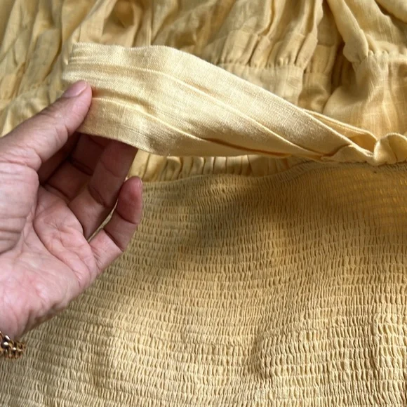 Express Square Neck Smocked Tiered Linen Maxi Dress XL Mustard - Picture 8 of 8